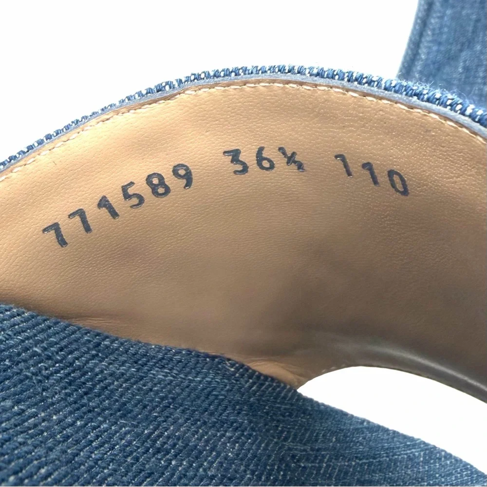 NEW NIB Gucci Logo Blue White Denim Jane Flat Slides EU 36.5 - Picture 2 of 8